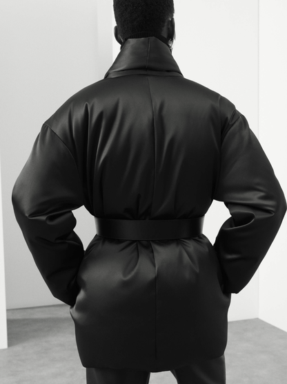 Smooth Satin High Neck Coat laseze