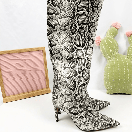 Snake Print Leather Boots laseze