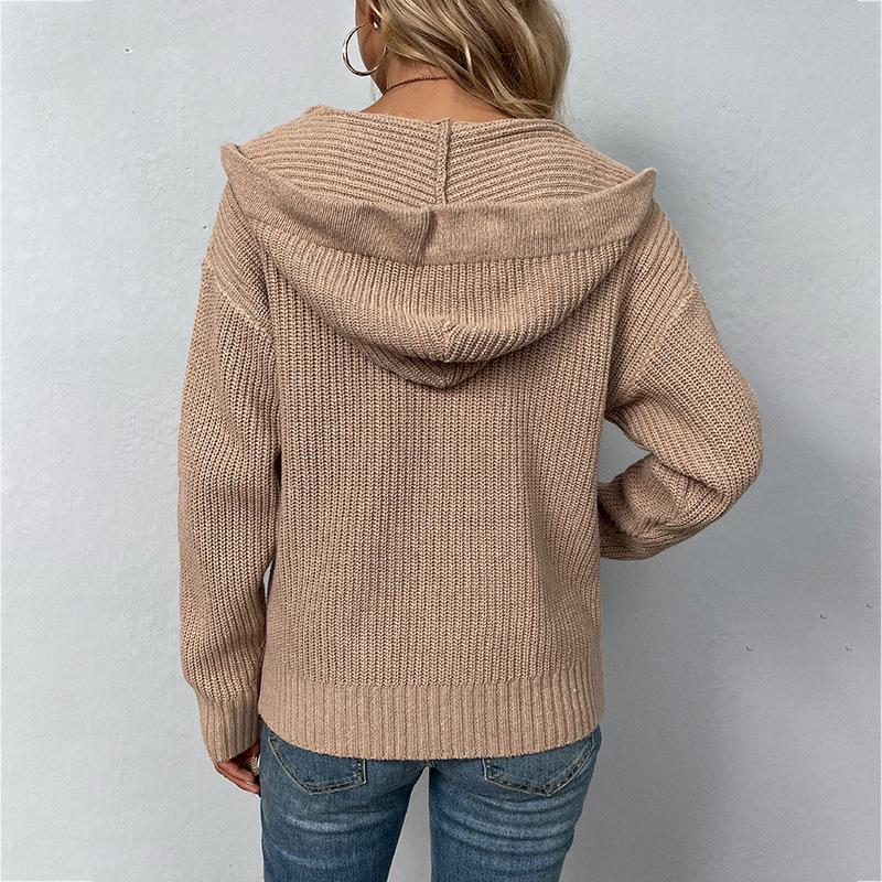 Solid Color Hooded Knit Cardigan speciaic