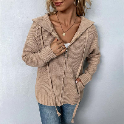 Solid Color Hooded Knit Cardigan speciaic