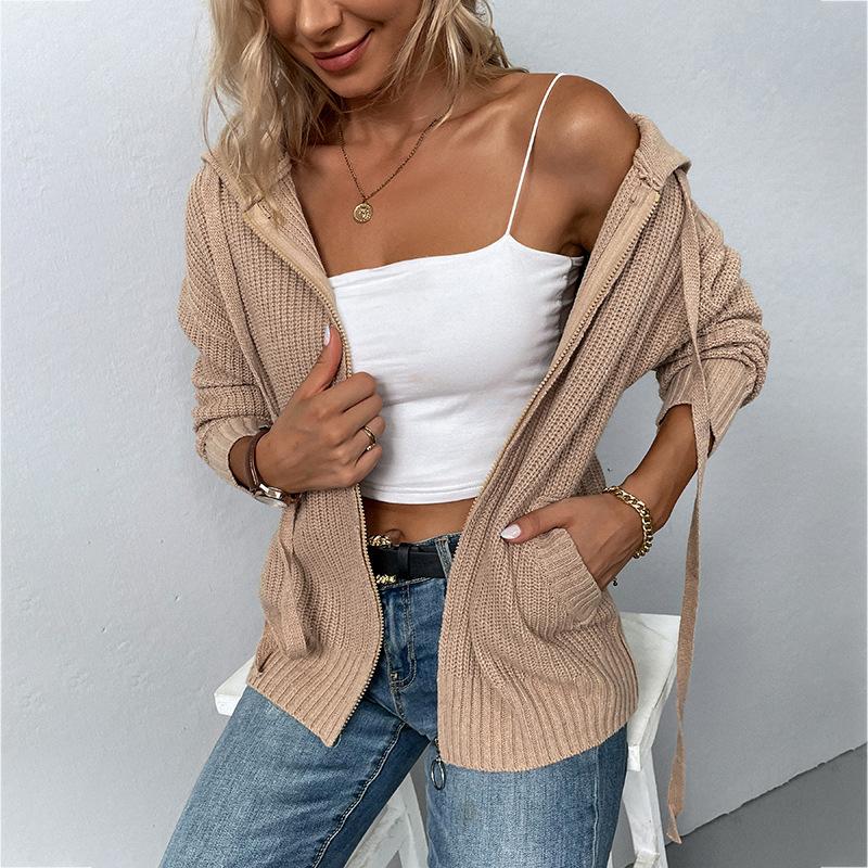 Solid Color Hooded Knit Cardigan speciaic