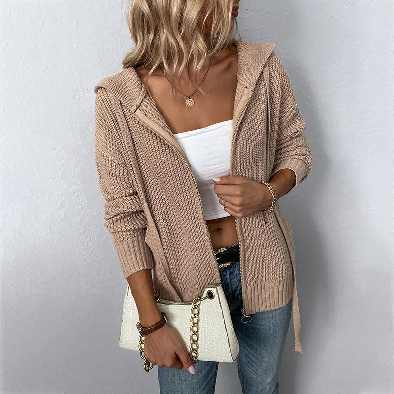 Solid Color Hooded Knit Cardigan speciaic
