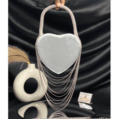 Sparkly Rhinestone Heart Fringe Bag - laseze