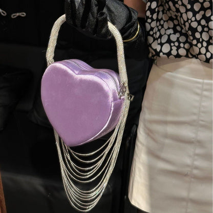 Sparkly Rhinestone Heart Fringe Bag - laseze