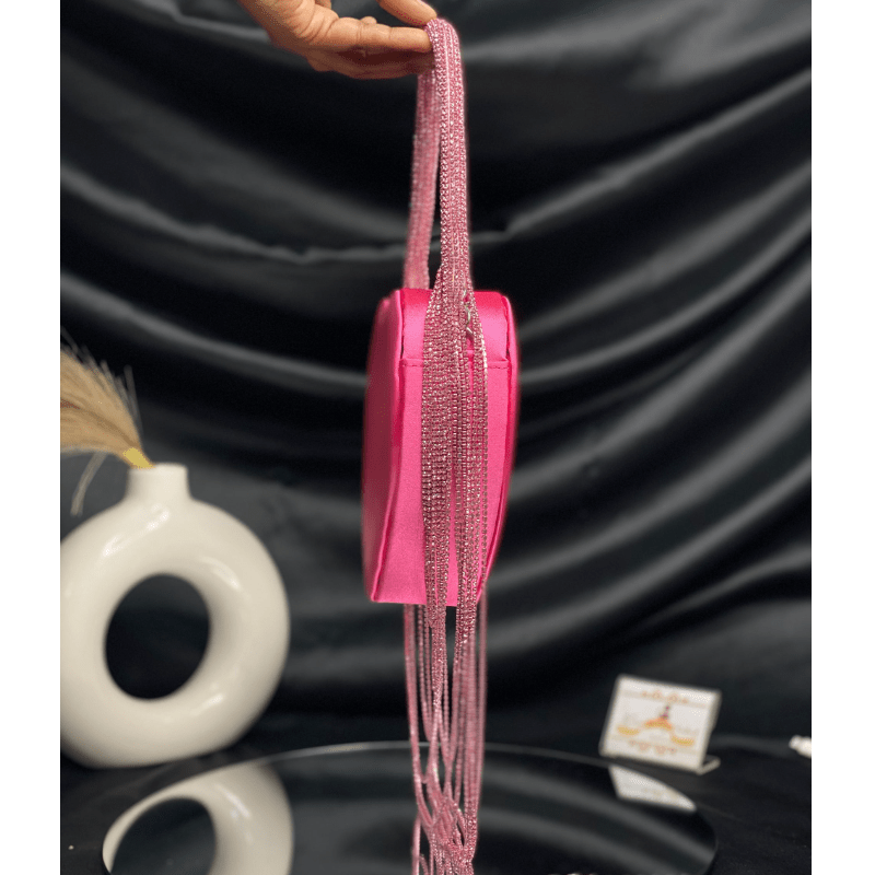 Sparkly Rhinestone Heart Fringe Bag - laseze