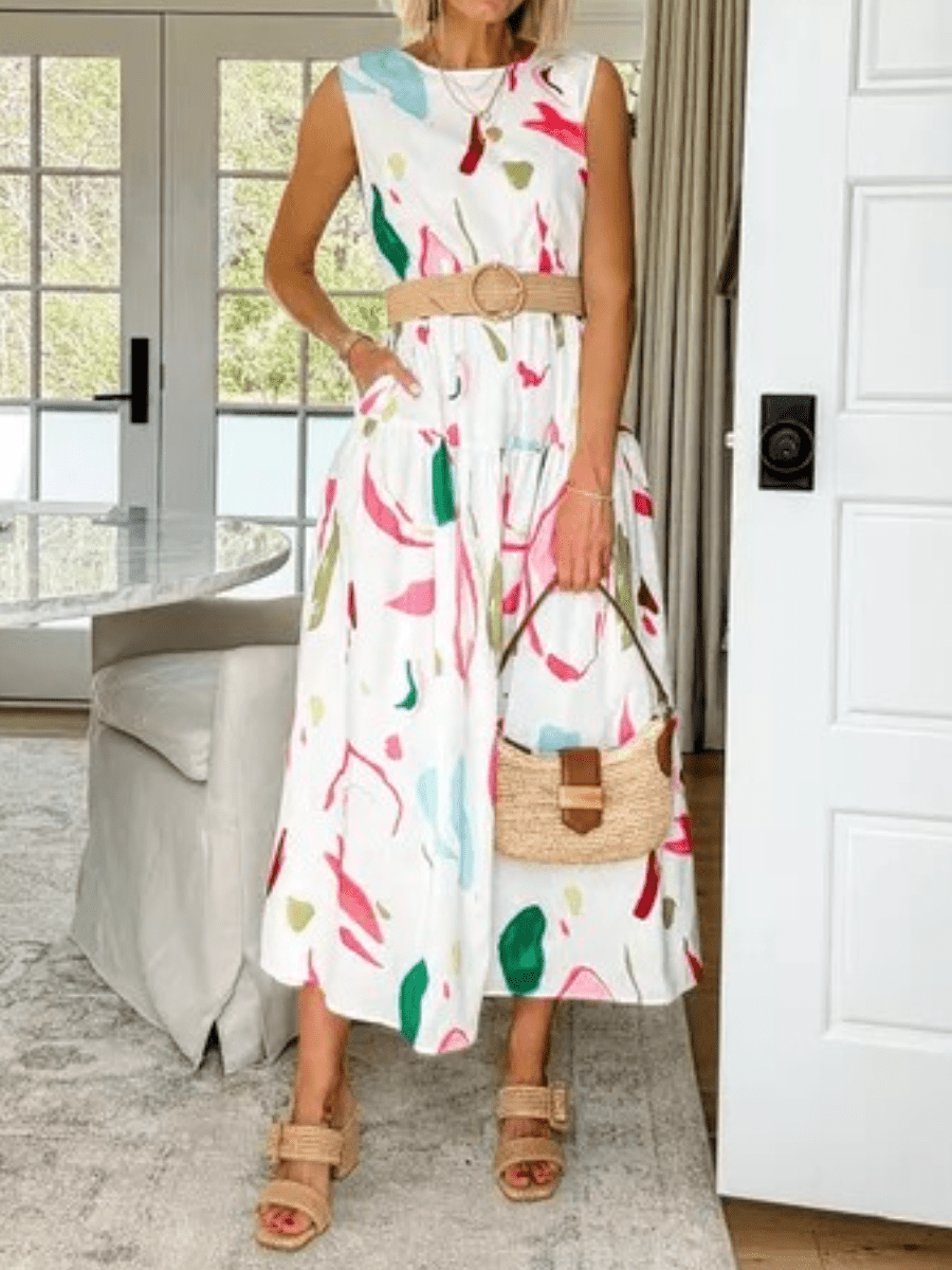 Spring Flowy Sleeveless Tiered Dress - laseze