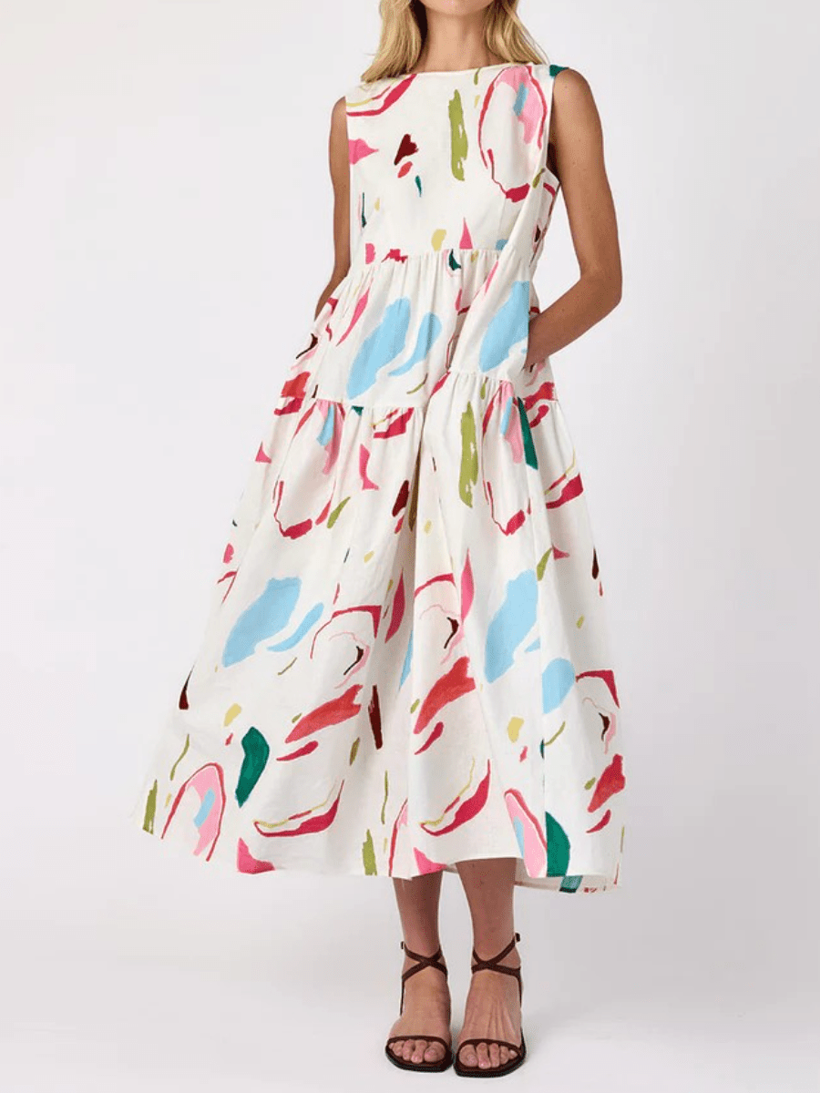 Spring Flowy Sleeveless Tiered Dress - laseze