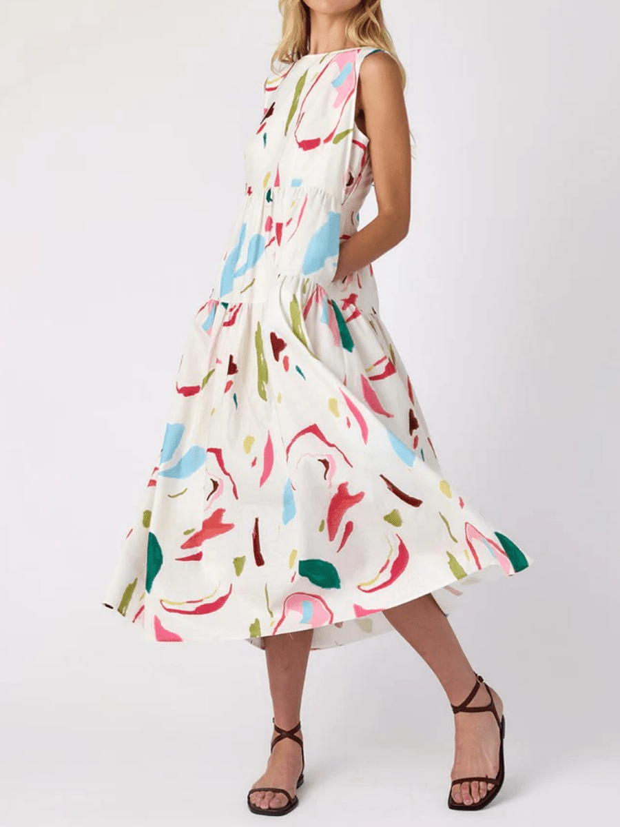 Spring Flowy Sleeveless Tiered Dress - laseze