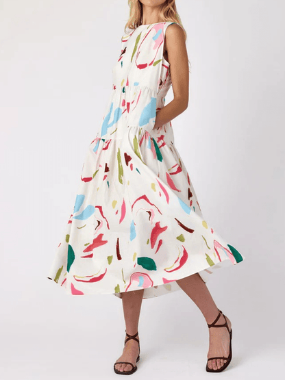 Spring Flowy Sleeveless Tiered Dress - laseze