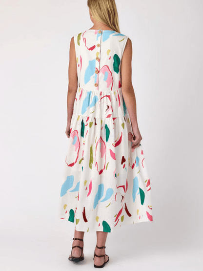 Spring Flowy Sleeveless Tiered Dress - laseze