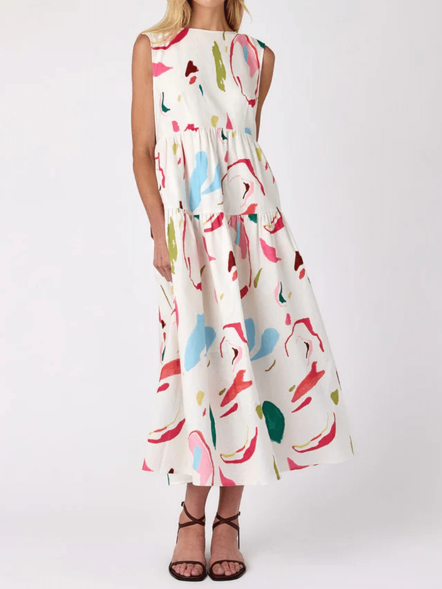 Spring Flowy Sleeveless Tiered Dress - laseze