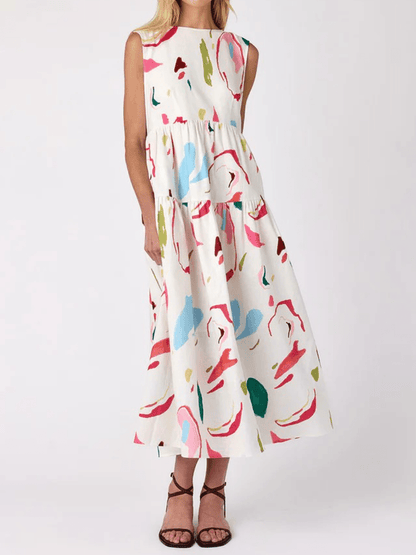 Spring Flowy Sleeveless Tiered Dress - laseze