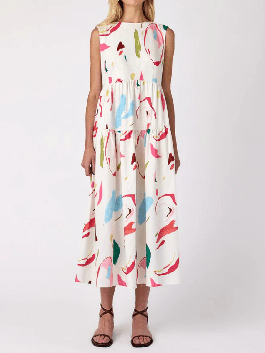 Spring Flowy Sleeveless Tiered Dress - laseze