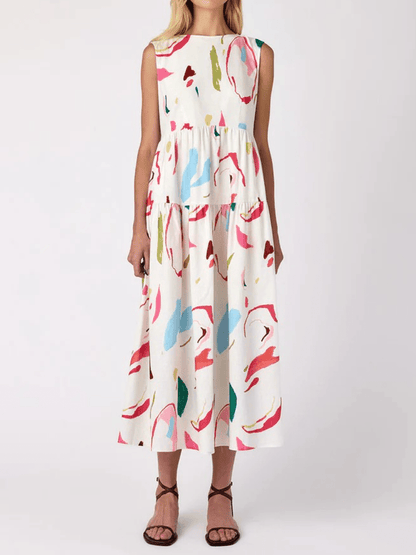 Spring Flowy Sleeveless Tiered Dress - laseze