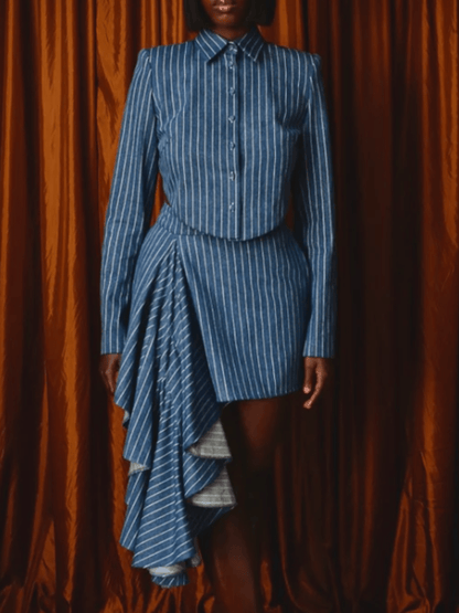 Striped Backless Skirt Suit - laseze