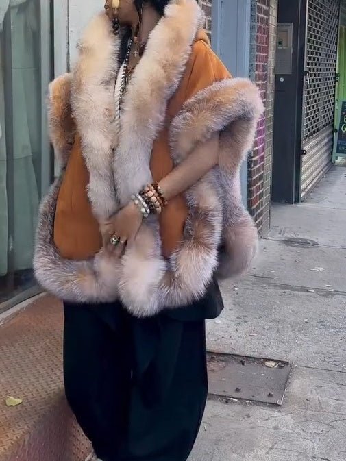 Suede Patchwork Short-Sleeved Mink Fur Coat fashgoods