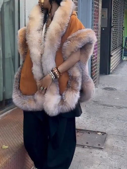 Suede Patchwork Short-Sleeved Mink Fur Coat fashgoods