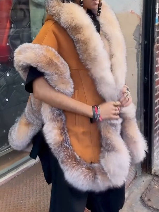 Suede Patchwork Short-Sleeved Mink Fur Coat fashgoods