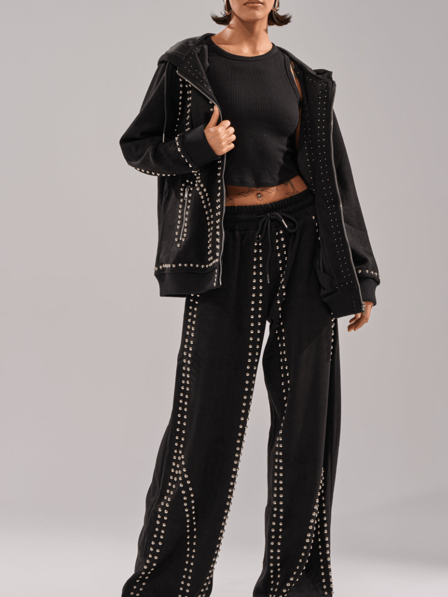 Suede Silver Rivet Set laseze