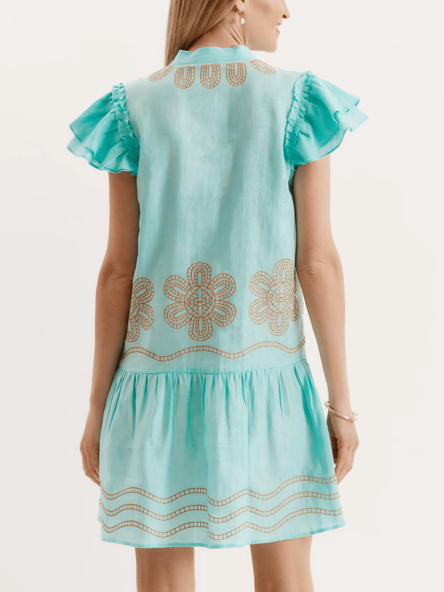 Tassel Laced Embroidered Dress - laseze