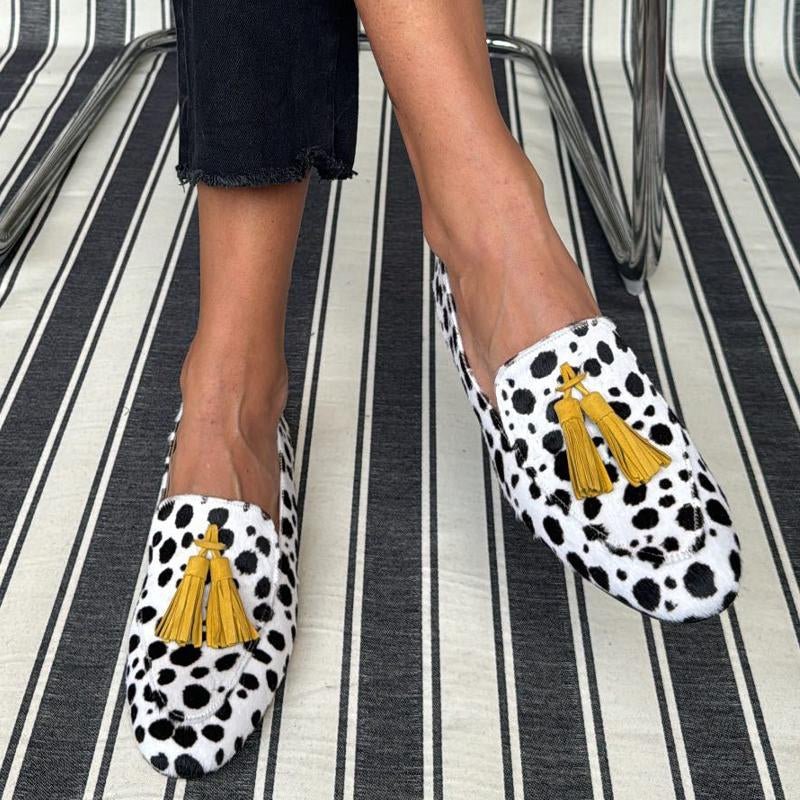 Tassel Shallow Leopard Print Casual Loafers - laseze