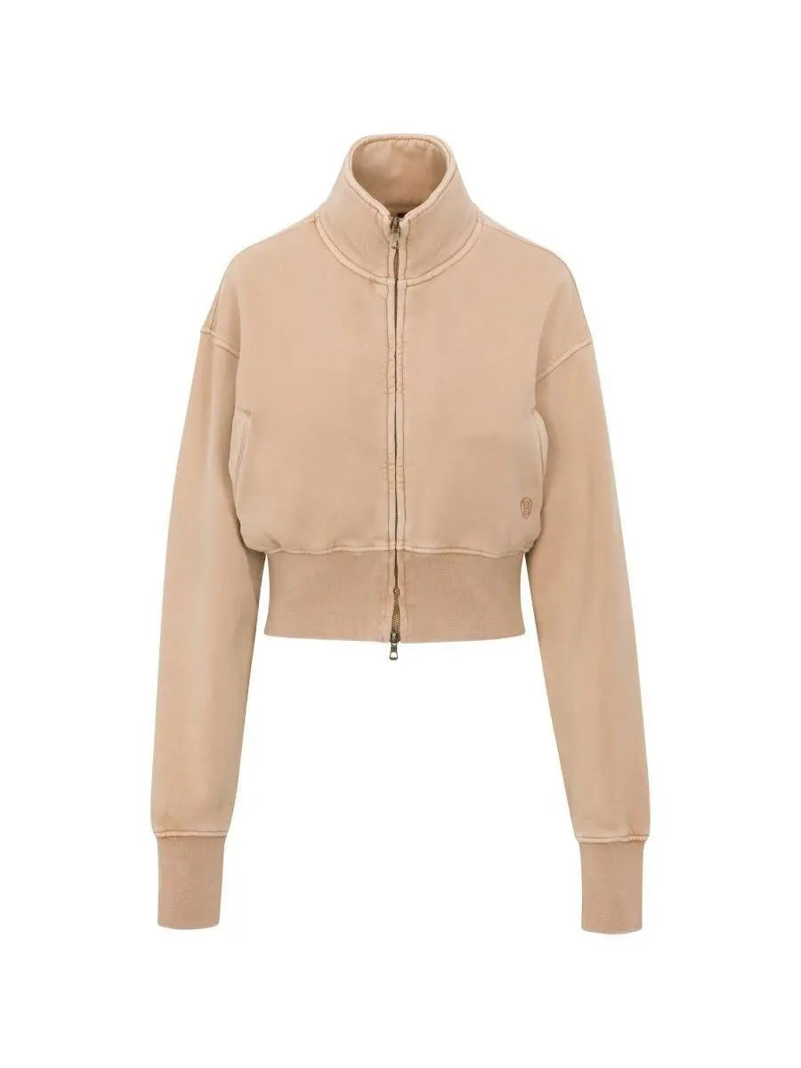 Taupe Cropped Zip - Up Track Jacket & Wide - Leg Pant Set - laseze