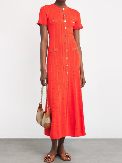 Threaded Single - breasted Knitted Dress - laseze