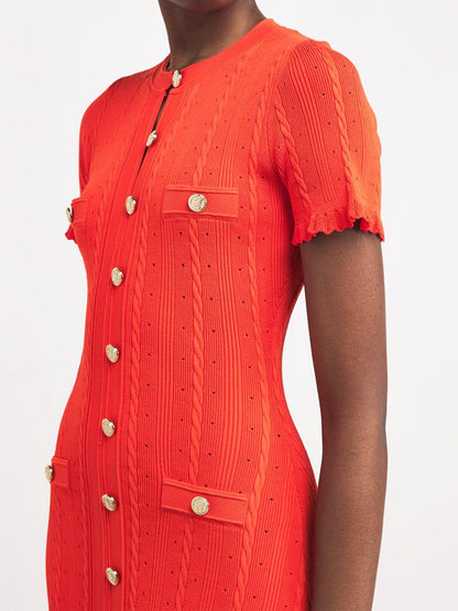 Threaded Single - breasted Knitted Dress - laseze