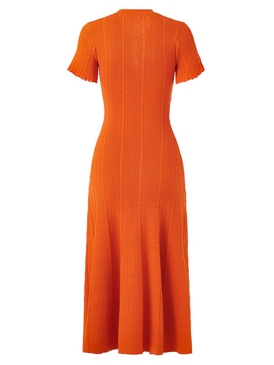 Threaded Single - breasted Knitted Dress - laseze