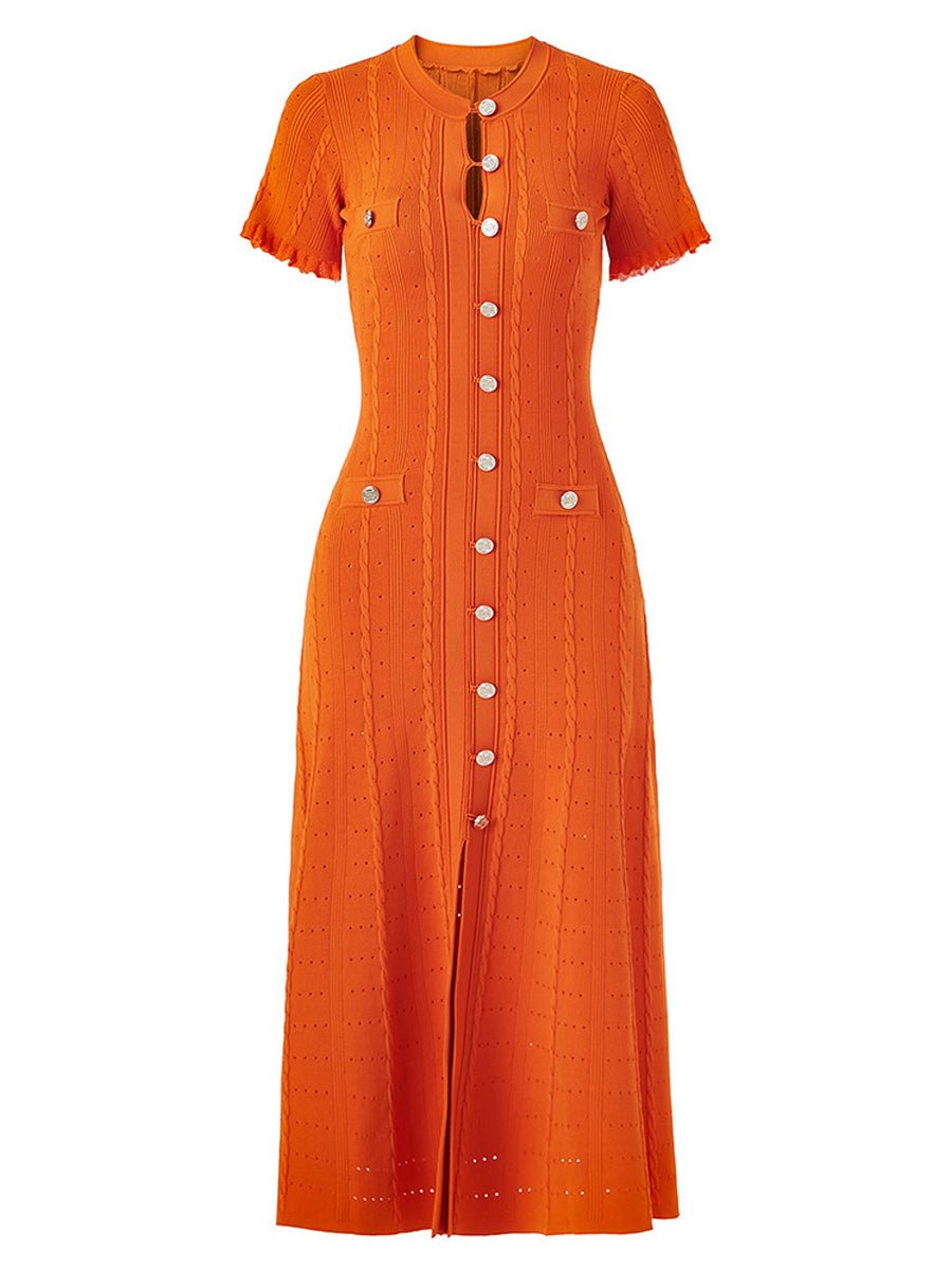 Threaded Single - breasted Knitted Dress - laseze