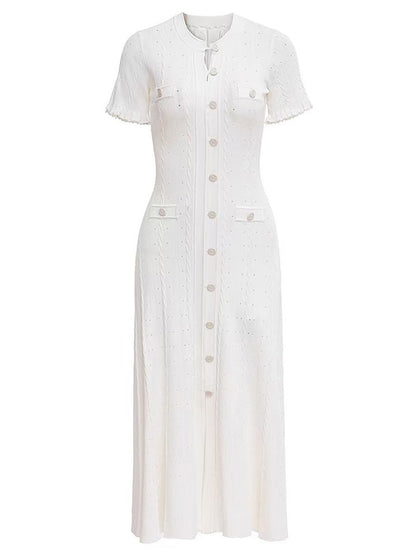 Threaded Single - breasted Knitted Dress - laseze