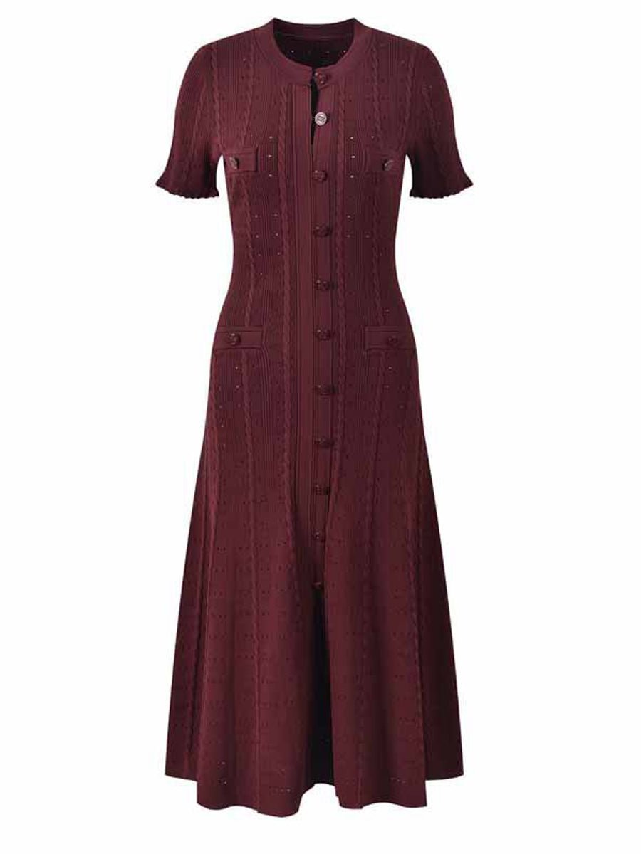 Threaded Single - breasted Knitted Dress - laseze