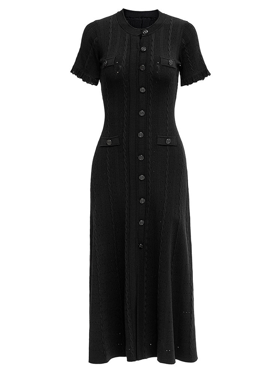 Threaded Single - breasted Knitted Dress - laseze