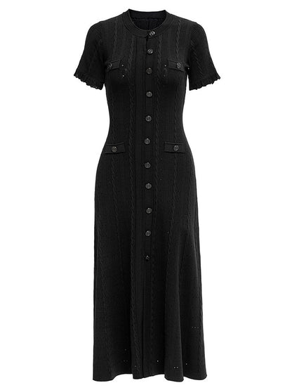 Threaded Single - breasted Knitted Dress - laseze