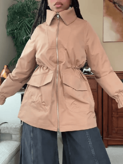 Tight Waist Pleated Cuff Tooling Jacket - laseze