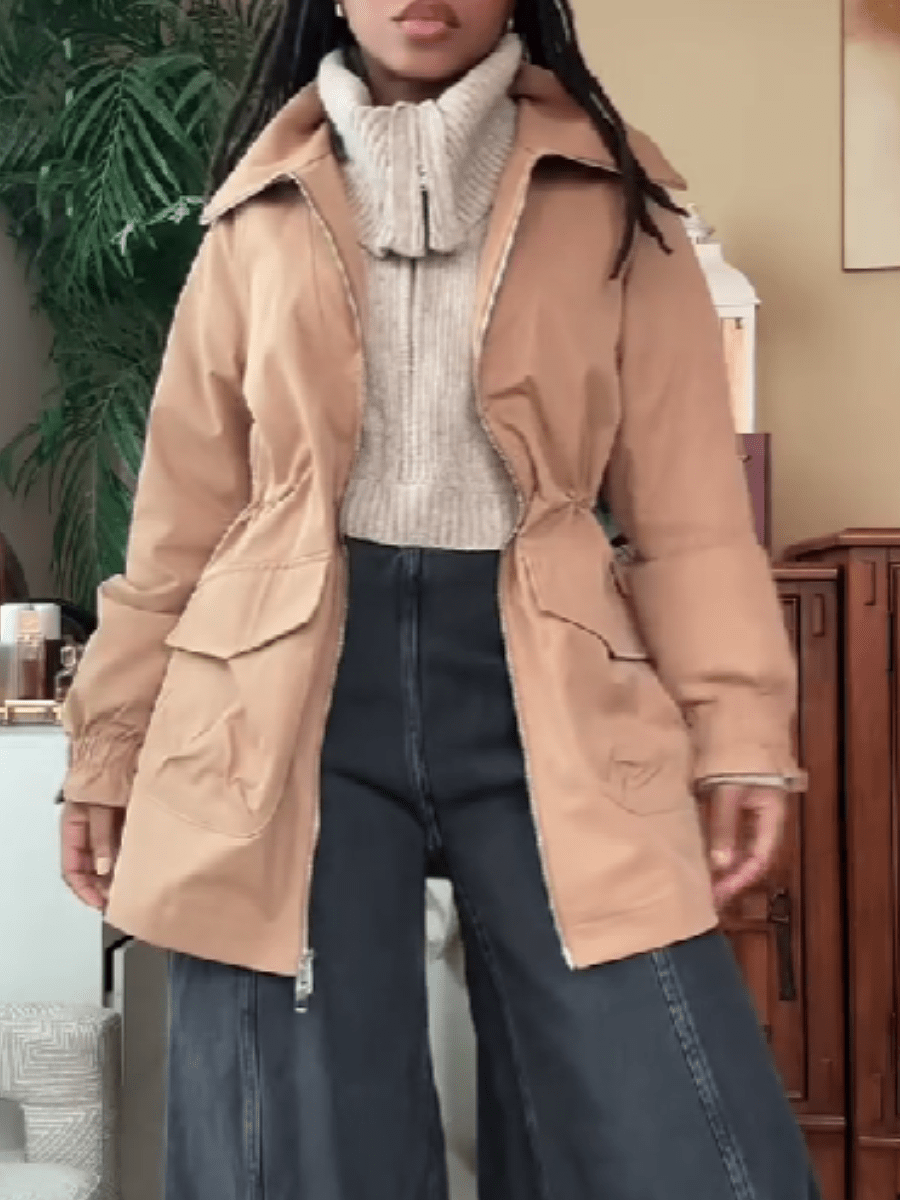 Tight Waist Pleated Cuff Tooling Jacket - laseze