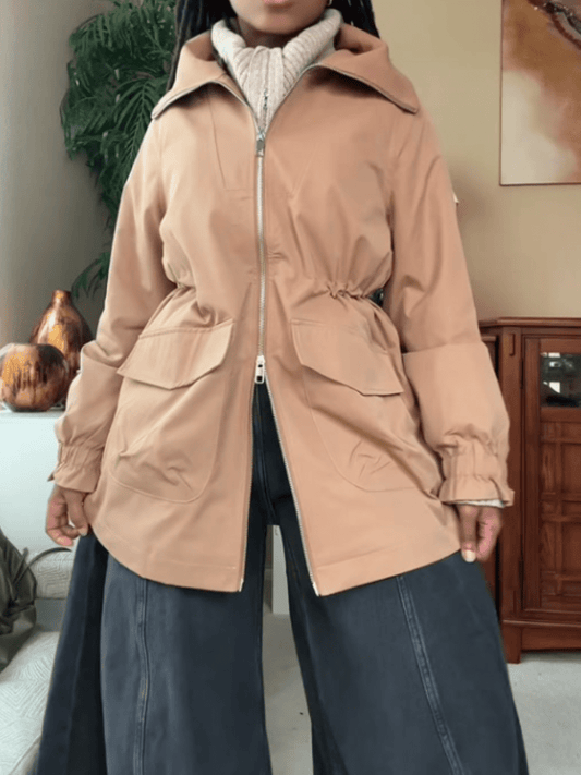 Tight Waist Pleated Cuff Tooling Jacket - laseze