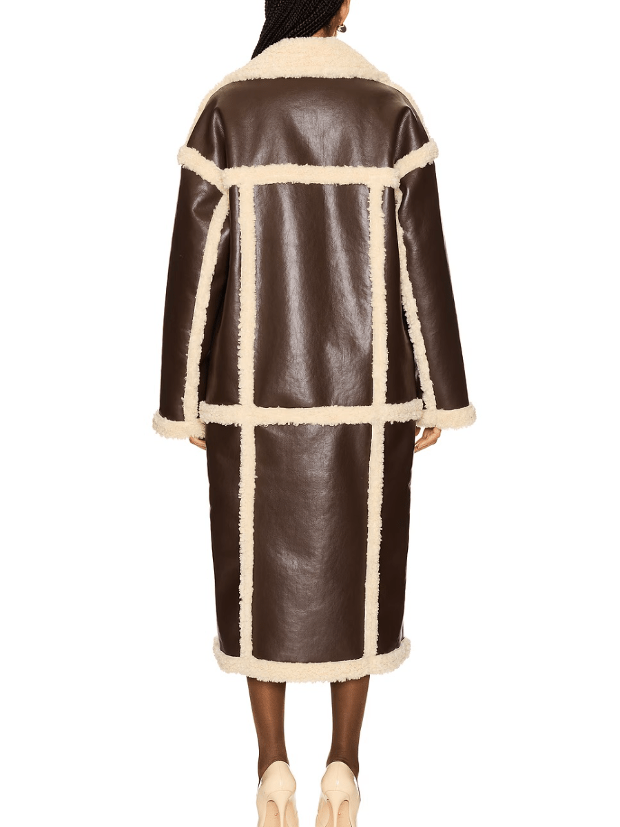 Two-Tone Leather & Shearling Long Coat laseze