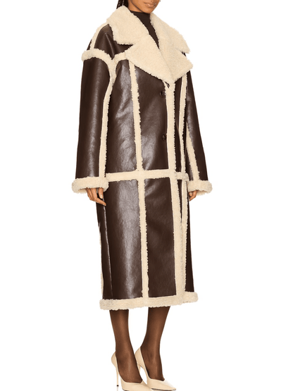 Two-Tone Leather & Shearling Long Coat laseze