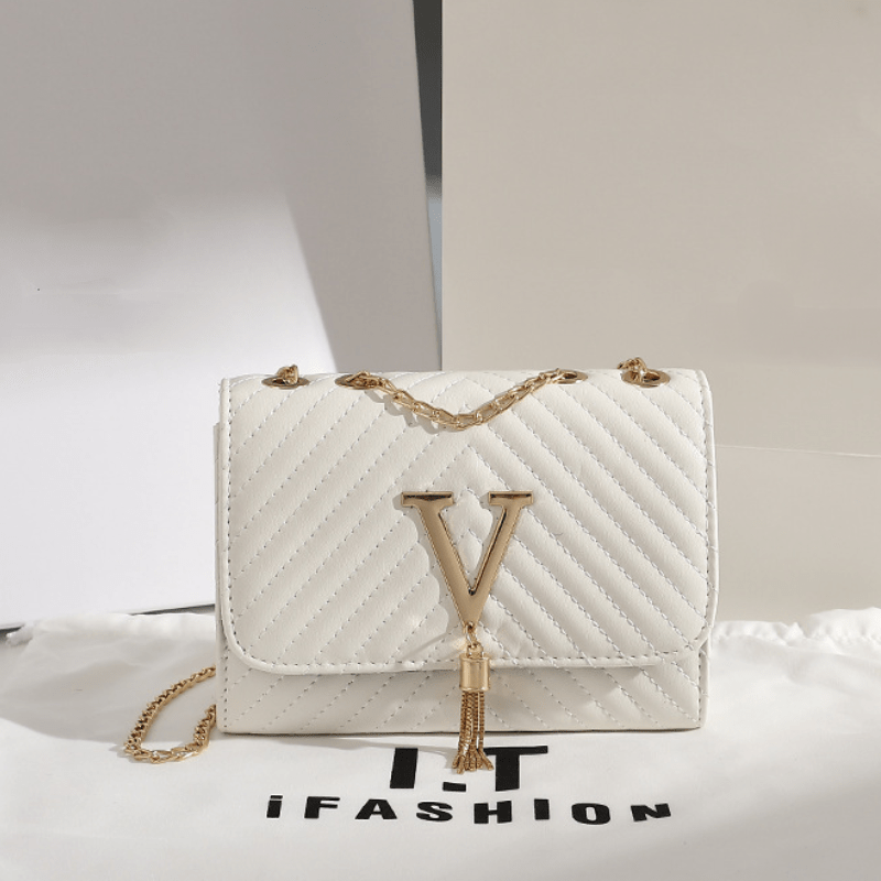 V - Fringed Chain Crossbody Bag - laseze