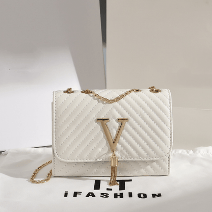 V - Fringed Chain Crossbody Bag - laseze