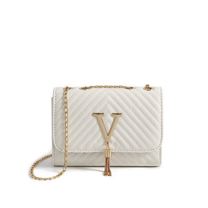 V - Fringed Chain Crossbody Bag - laseze