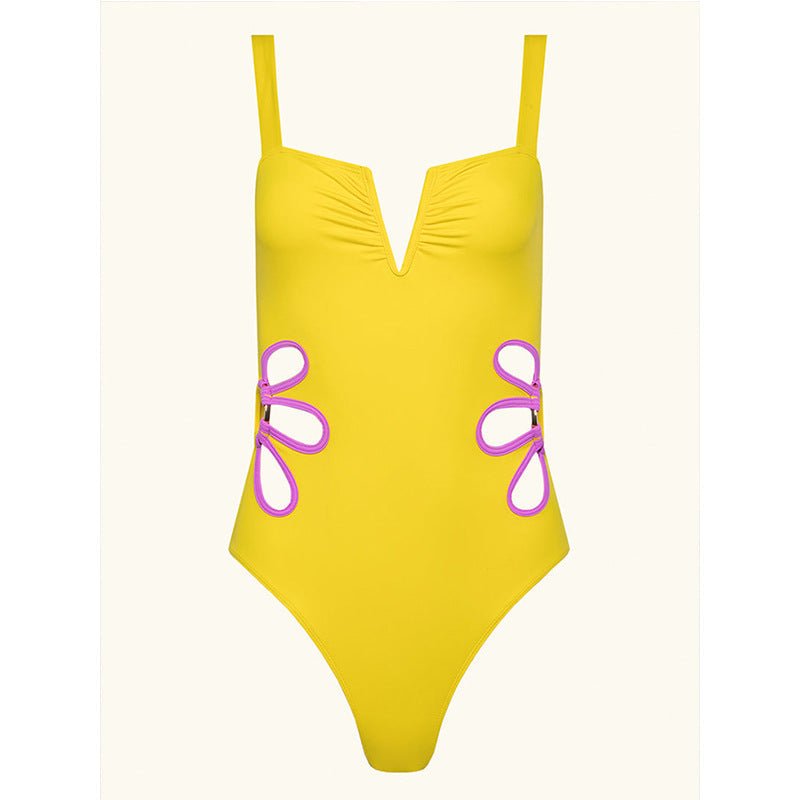 V - Neck Elegant One - Piece Swimsuit - laseze