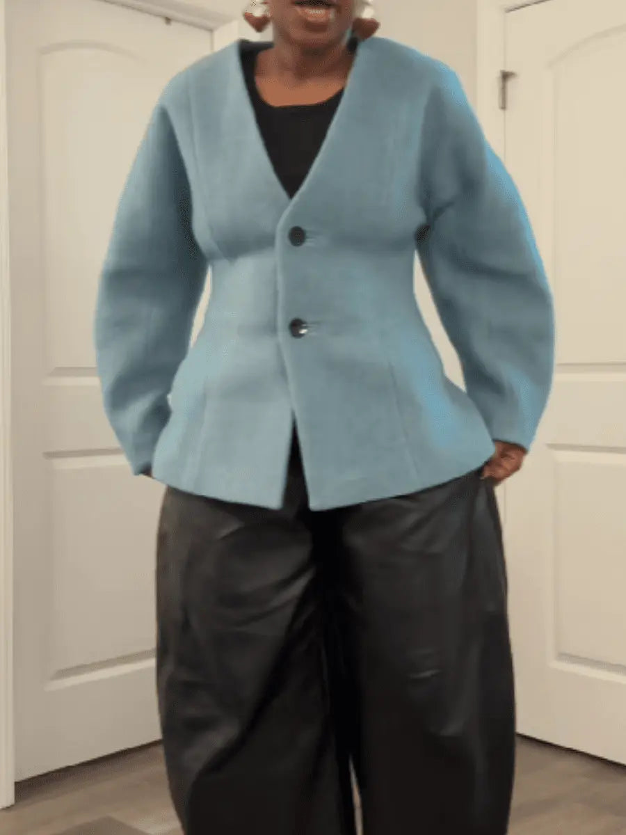 V - Neck Waist Shape Sleeve Jacket - laseze