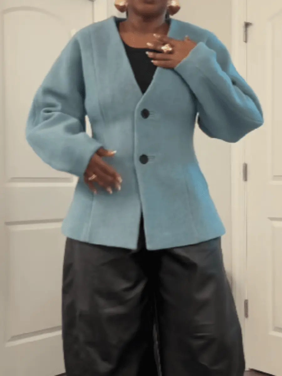 V - Neck Waist Shape Sleeve Jacket - laseze