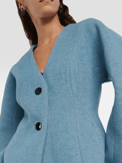 V - Neck Waist Shape Sleeve Jacket - laseze