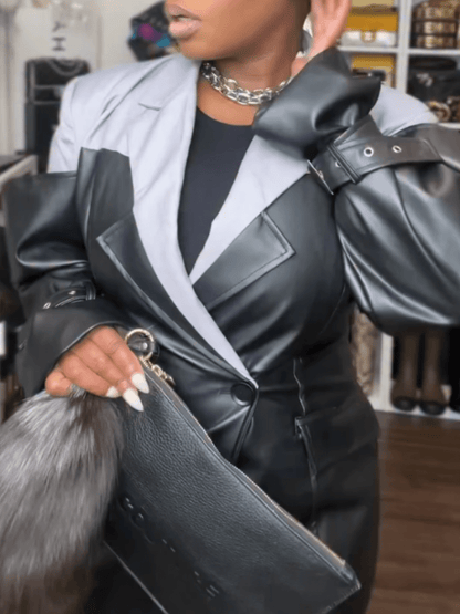 Vegan Leather Blazer – Women’s Faux Leather Tailored Jacket laseze