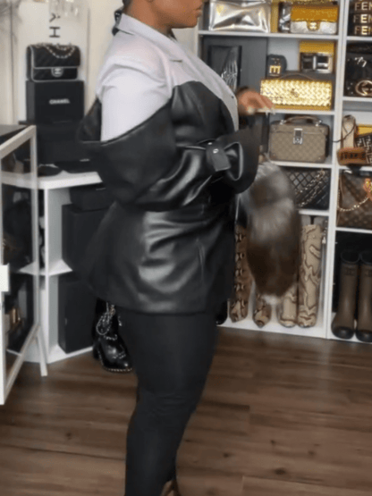 Vegan Leather Blazer – Women’s Faux Leather Tailored Jacket laseze