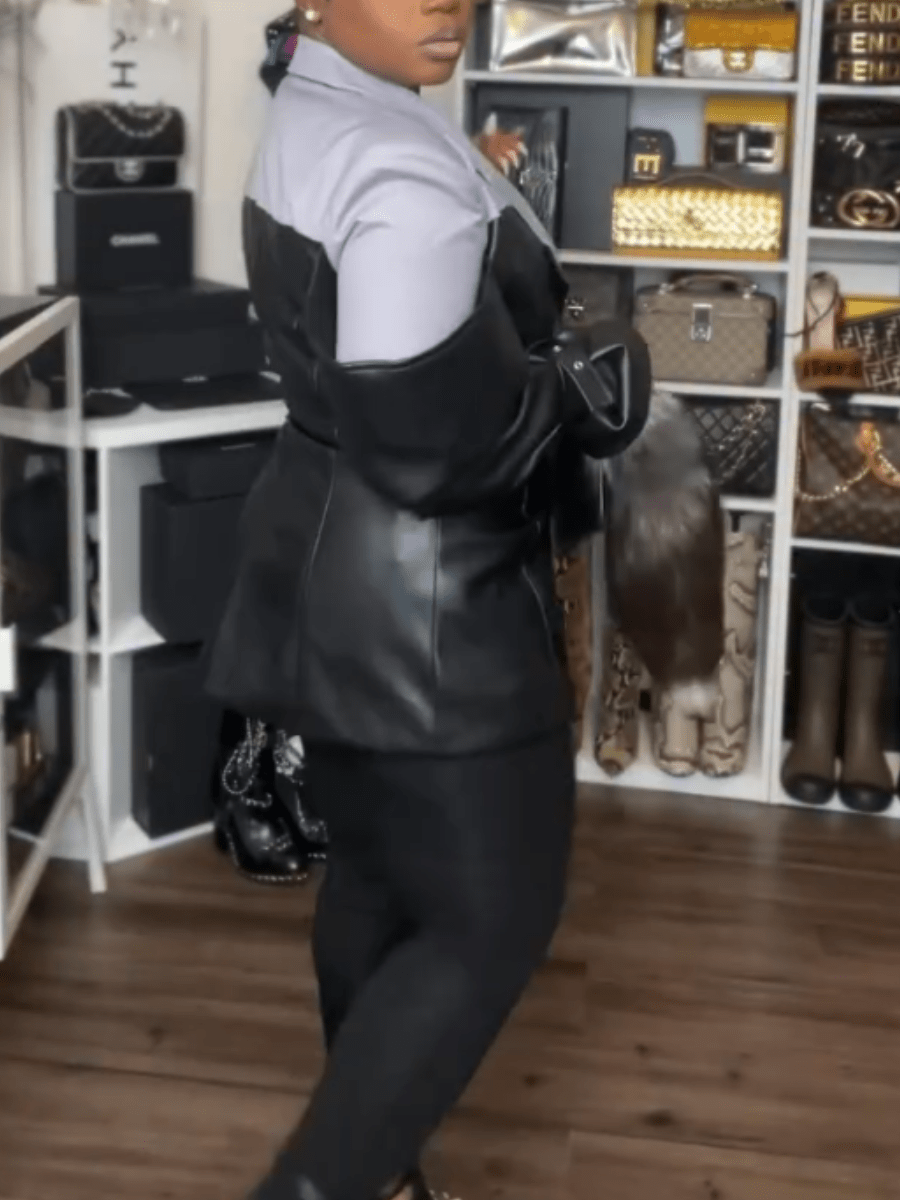 Vegan Leather Blazer – Women’s Faux Leather Tailored Jacket laseze