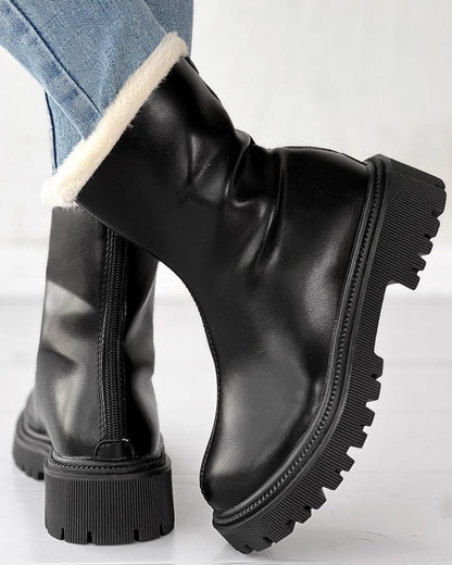 Velvet Zipper Up Fuzzy Detail Boots - laseze